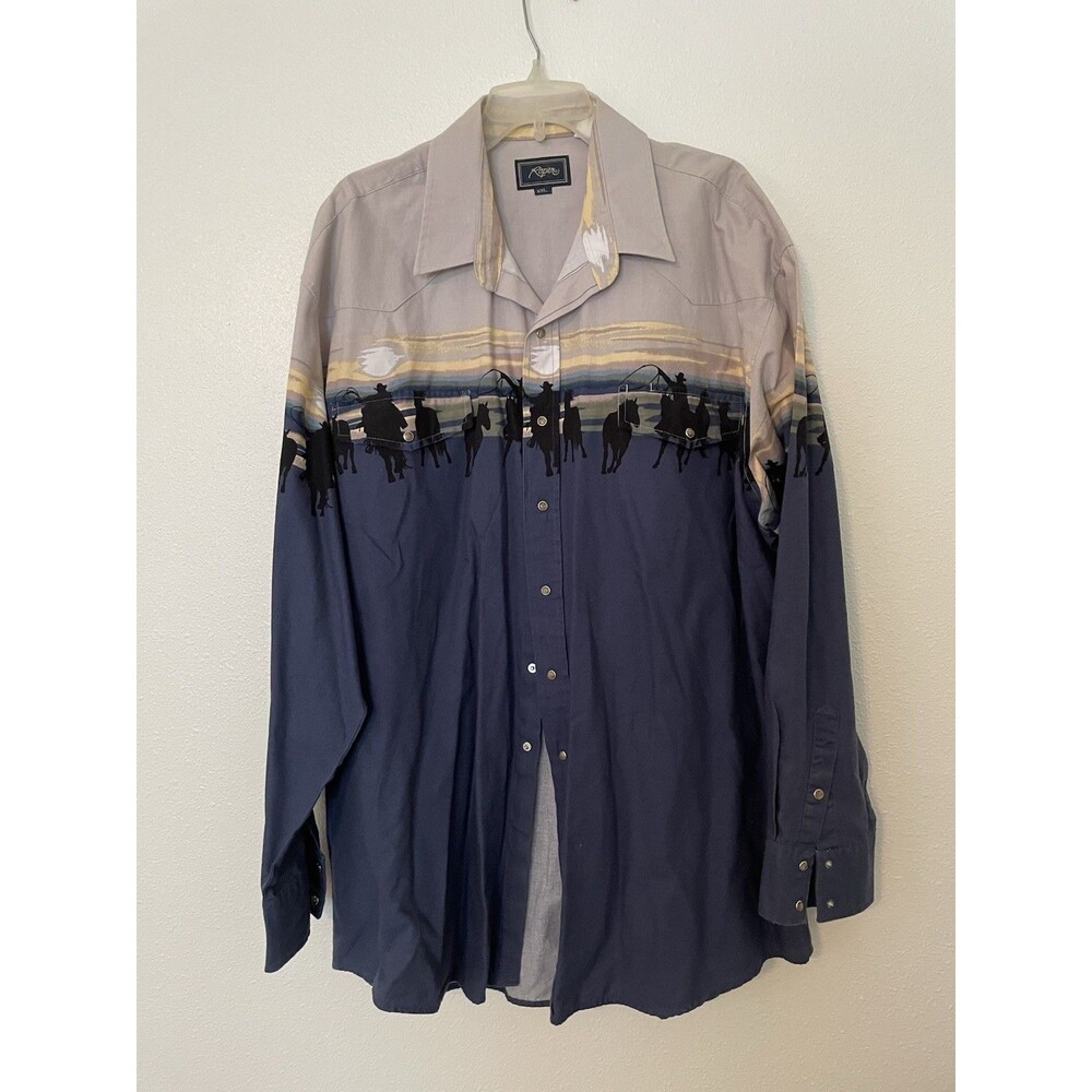 Roper Western Long  Sleeve Shirt 2XL Snap Pearl Cowboy Ranch Aztec Horses Print